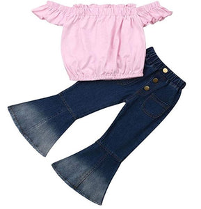 Toddler Girl's 2 Piece Crop Top and Bell Bottom Pants