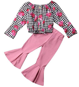 Toddler Girl's 2 Piece Crop Top and Bell Bottom Pants