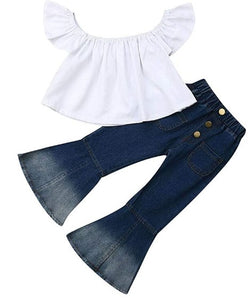 Toddler Girl's 2 Piece Crop Top and Bell Bottom Pants