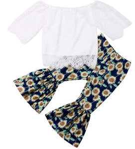 Toddler Girl's 2 Piece Crop Top and Bell Bottom Pants