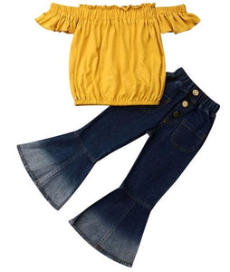 Toddler Girl's 2 Piece Crop Top and Bell Bottom Pants