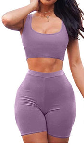 2 Piece Tank Crop Top Shorts Sets