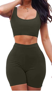 2 Piece Tank Crop Top Shorts Sets