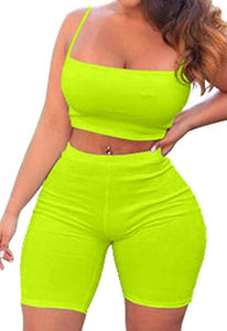 2 Piece Spaghetti Strap Crop Top Shorts Sets