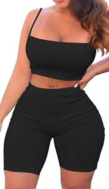 2 Piece Spaghetti Strap Crop Top Shorts Sets