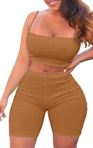 2 Piece Spaghetti Strap Crop Top Shorts Sets