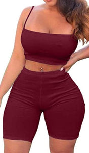 2 Piece Spaghetti Strap Crop Top Shorts Sets