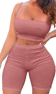 2 Piece Spaghetti Strap Crop Top Shorts Sets