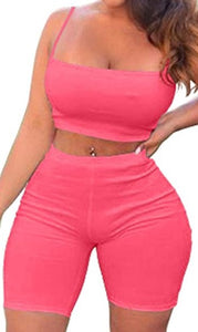 2 Piece Spaghetti Strap Crop Top Shorts Sets