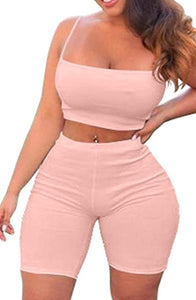 2 Piece Spaghetti Strap Crop Top Shorts Sets