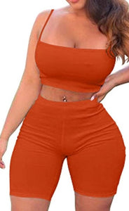 2 Piece Spaghetti Strap Crop Top Shorts Sets