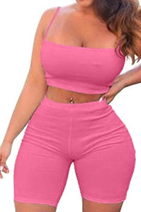 2 Piece Spaghetti Strap Crop Top Shorts Sets