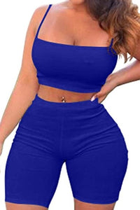 2 Piece Spaghetti Strap Crop Top Shorts Sets