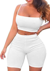 2 Piece Spaghetti Strap Crop Top Shorts Sets