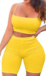 2 Piece Spaghetti Strap Crop Top Shorts Sets