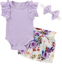 Load image into Gallery viewer, Baby Girls 3 Piece Headband Onesie and Shorts
