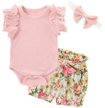 Load image into Gallery viewer, Baby Girls 3 Piece Headband Onesie and Shorts
