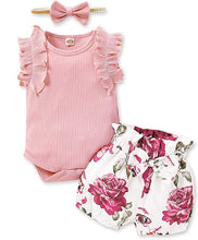 Load image into Gallery viewer, Baby Girls 3 Piece Headband Onesie and Shorts
