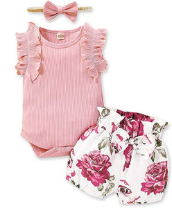 Baby Girls 3 Piece Headband Onesie and Shorts