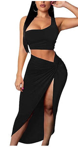 2 Piece One Shoulder Sleeveless and Skirt