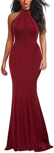 Women's Elegant Halter Neck Sleeveless Mermaid Long Evening Dress