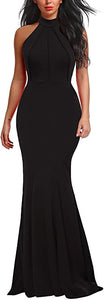 Women's Elegant Halter Neck Sleeveless Mermaid Long Evening Dress