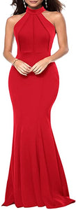 Women's Elegant Halter Neck Sleeveless Mermaid Long Evening Dress